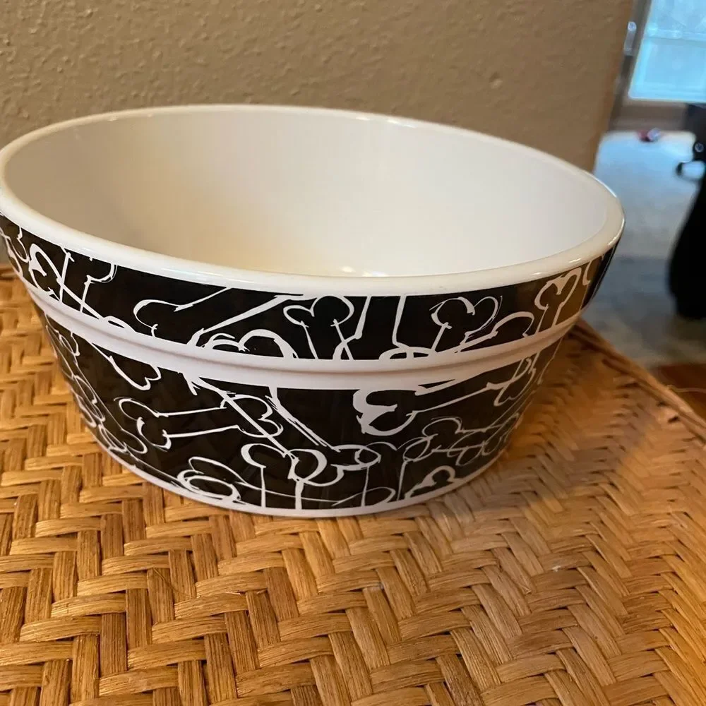 Bones Black and White Ceramic Big Dog Bowl